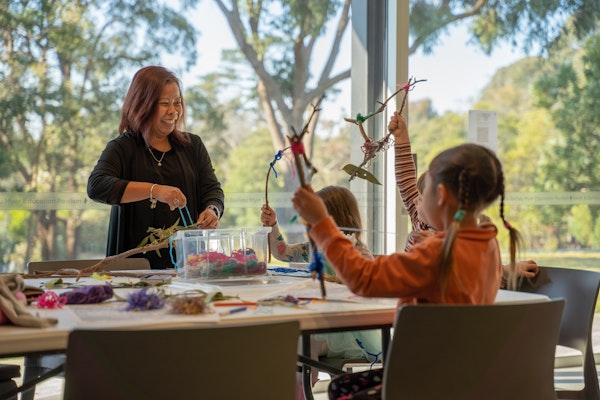 School holiday workshop participants, McClelland 2021. Photo Mitch Pelns Ross. School holiday workshop participants, McClelland 2021. Photo Mitch Pelns Ross.