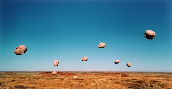 Rosemary Laing, between a rock and a place with no fish, a collaboration with Stephen Birch, 2003, type C photograph, 70 x 135 cm. McClelland Collection. Rosemary Laing, between a rock and a place with no fish, a collaboration with Stephen Birch, 2003, type C photograph, 70 x 135 cm. McClelland Collection.