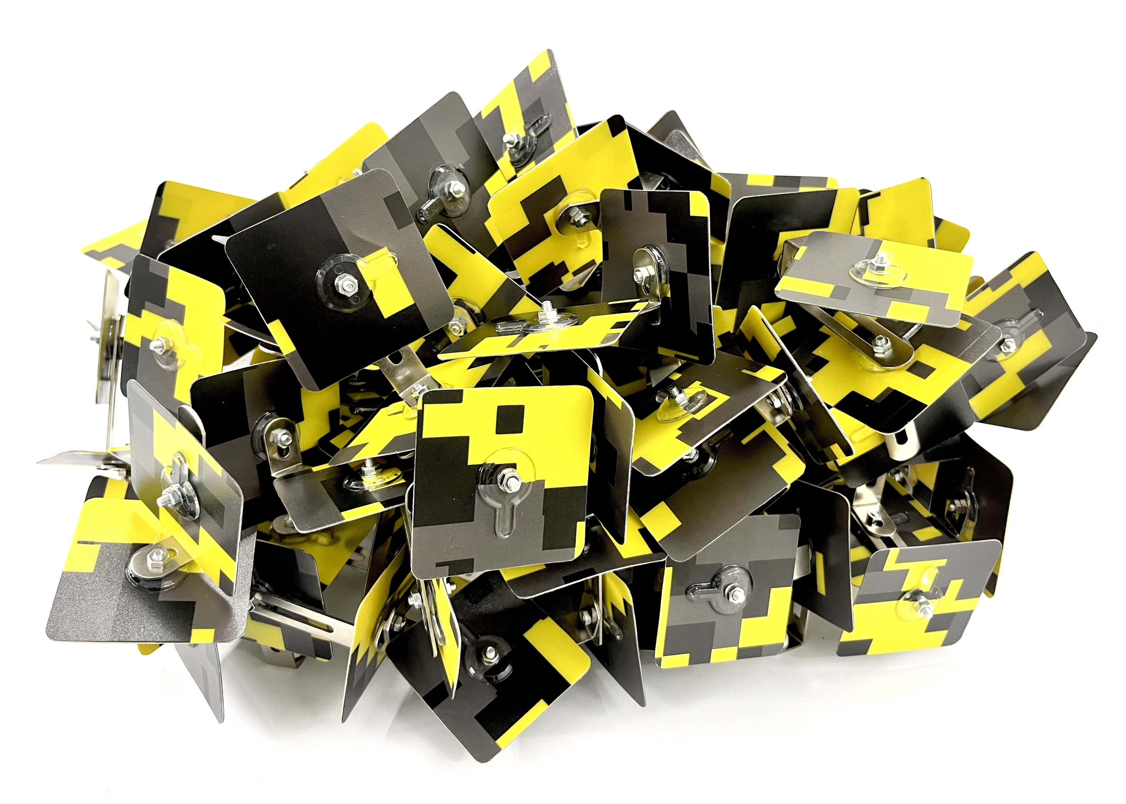 Mark Booth AGGLOMERATION: (digi camo) 2025 steel, plastic, vinyl wrap 25 x 49 x 37 cm Courtesy of the artist